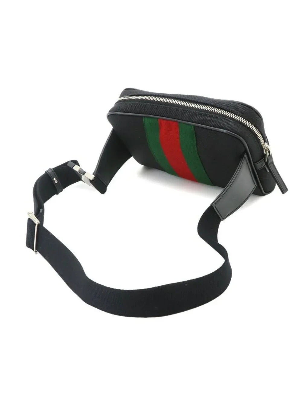 Gucci Sherry Line Belt Bag Canvas Leather Black Silver